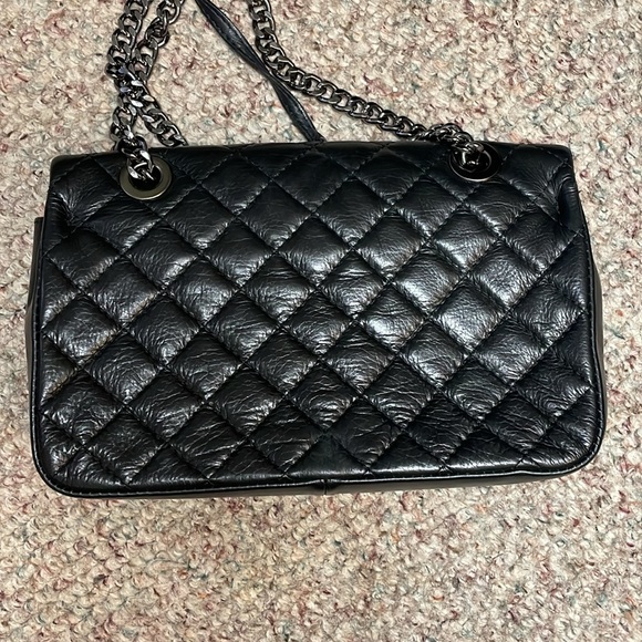 Black/ brown leather quilted purse with adjustable chain strap - Picture 8 of 14